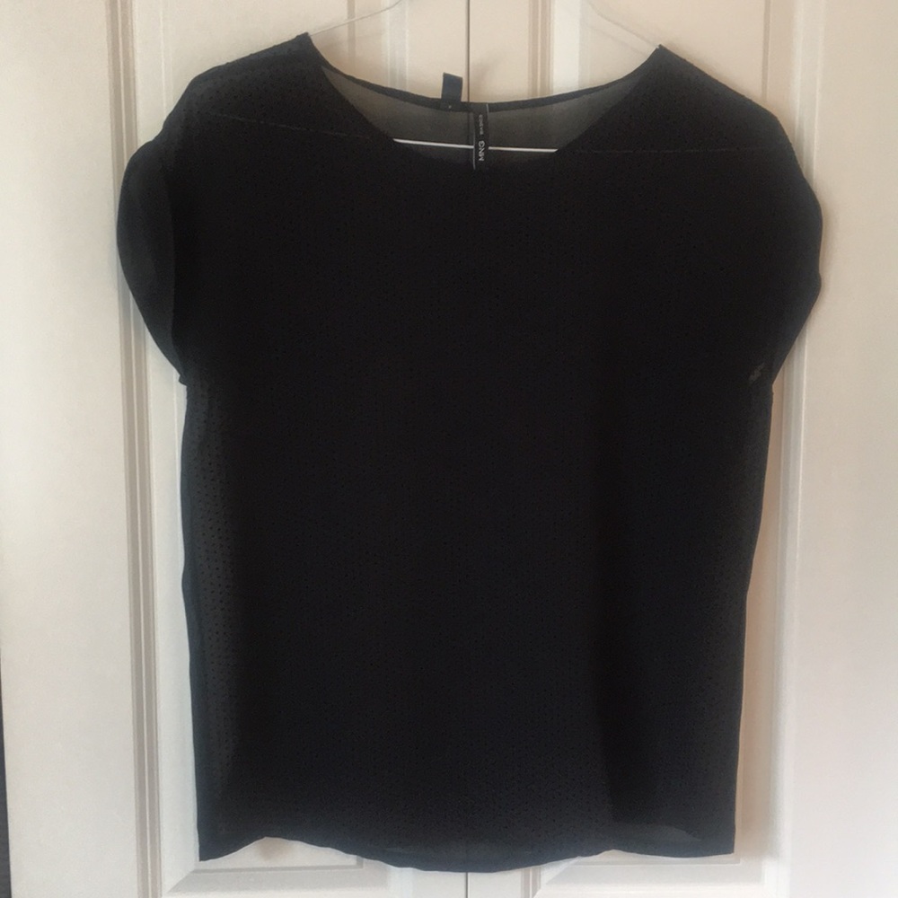 Sheer Black Blouse with Polka Dot Pattern